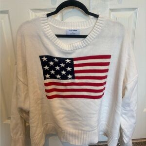 Old Navy Women's Cream Sweater with Flag Design
